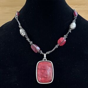 NWT Chico’s pendant red and silver with silver tone chain.